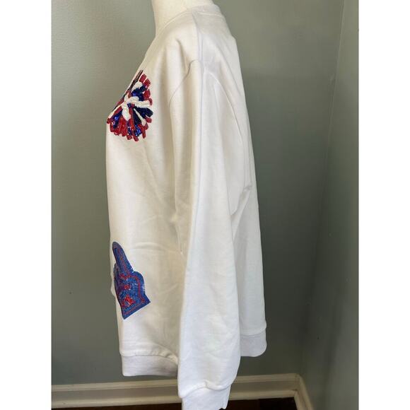 NWOT Queen Of Sparkle White Custom KU Jayhawks Icon Crewneck Sweatshirt size L - Picture 8 of 13